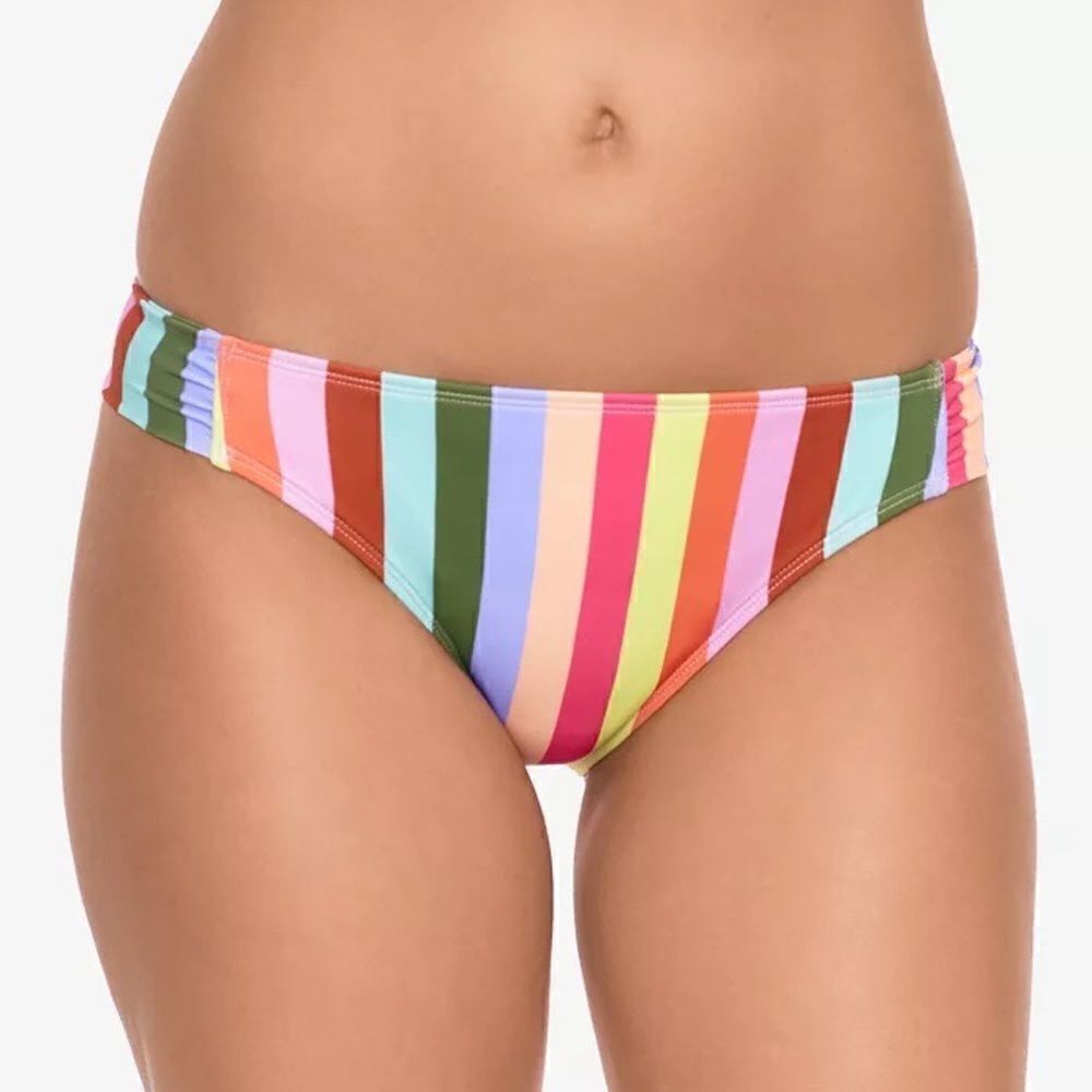 Salt + Cove Multicolor Cabana Stripes Tab-Side Hipster Bikini Swim Bottom Large